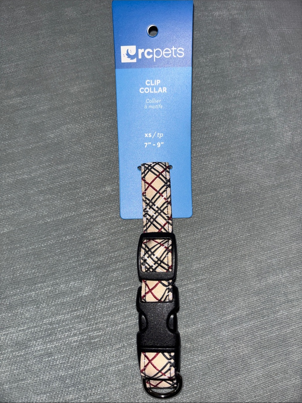 RC Pets XS Plaid Clip Dog Collar in Tan, Red& Black. XS 7"-9" length width 5/8"